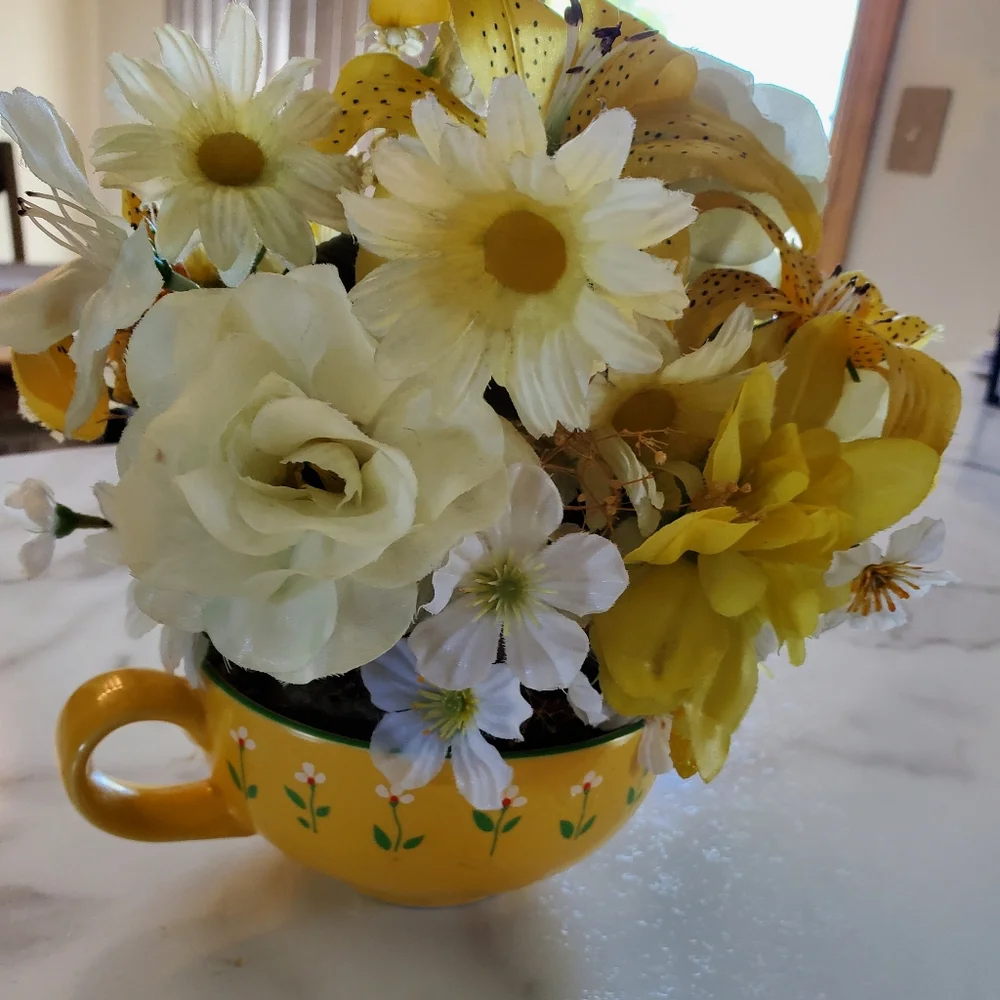 Vintage Handmade Floral Arrangement in Mug